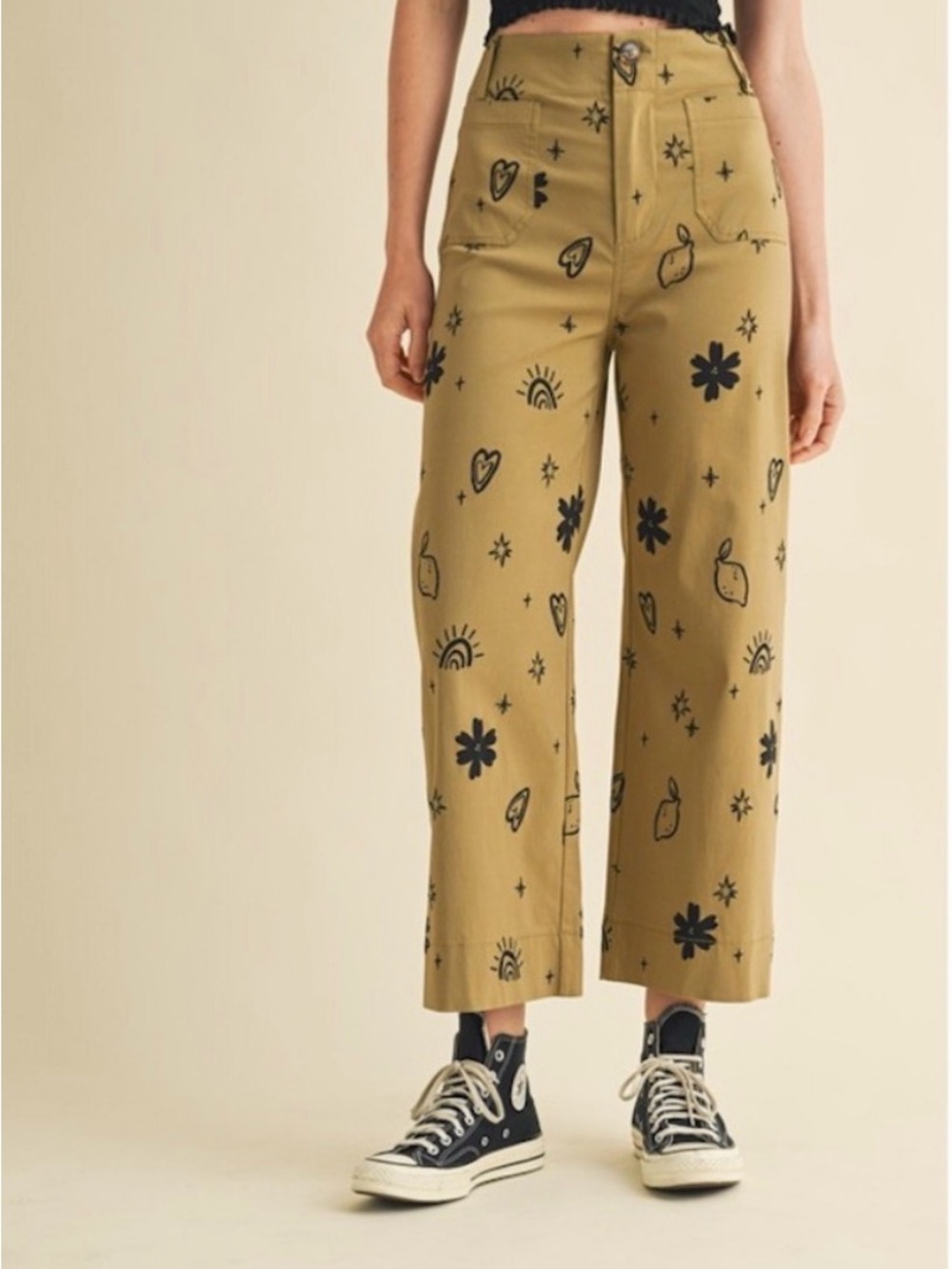 &merci "The Rachel" Exclusive Print high waist cropped wide leg pants in sand